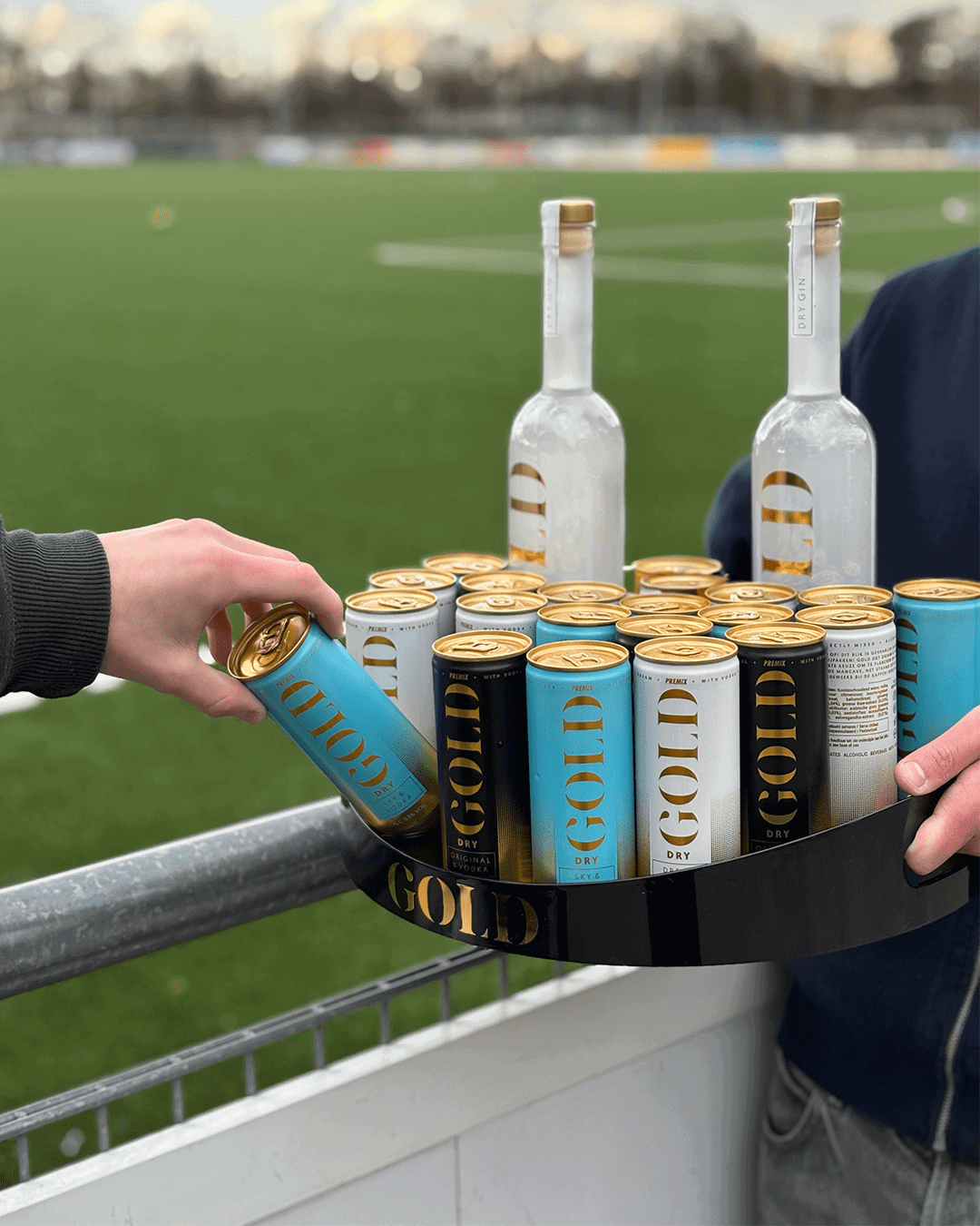 Gold Dry tray in het stadion